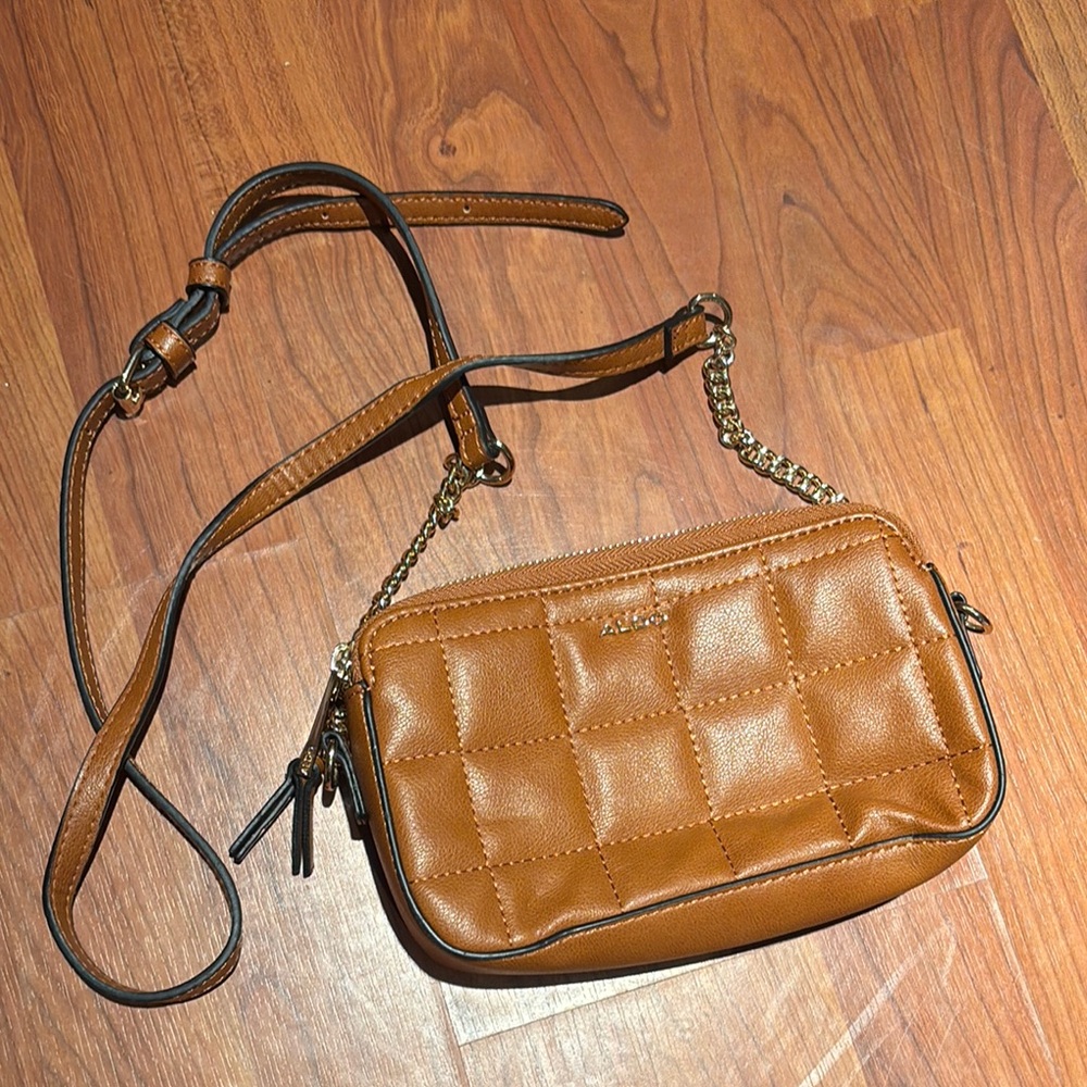 Gold and Brown Quilted Crossbody Bag